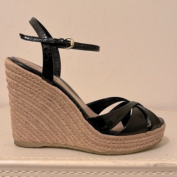 Gucci Shoes - Gucci Monogram Vernice Microguccissima Espadrille Wedges